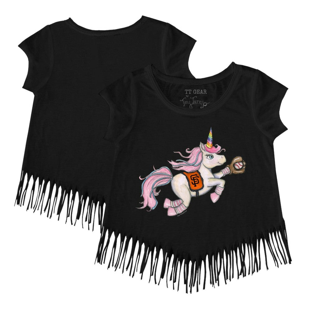 San Francisco Giants Tiny Turnip Girls Youth Unicorn Fringe T-Shirt Black