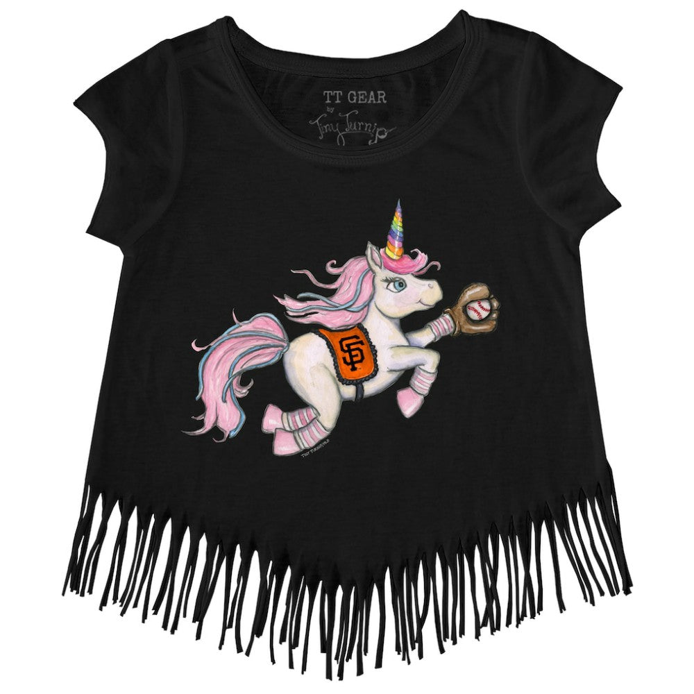 San Francisco Giants Tiny Turnip Girls Youth Unicorn Fringe T-Shirt Black