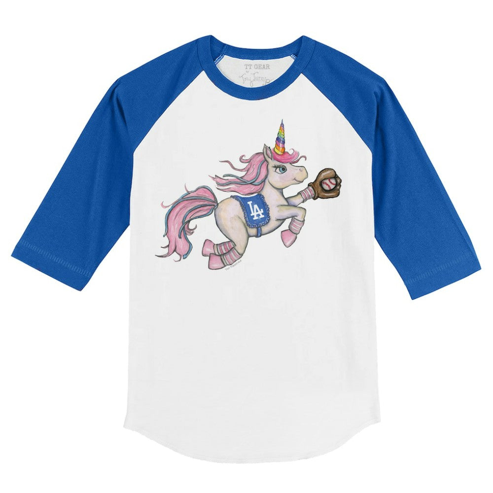 Los Angeles Dodgers Tiny Turnip Youth Unicorn 3/4-Sleeve Raglan T-Shirt White/Royal