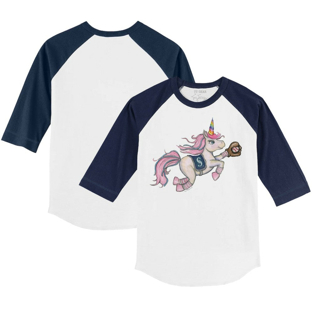Seattle Mariners Tiny Turnip Youth Unicorn 3/4-Sleeve Raglan T-Shirt White/Navy