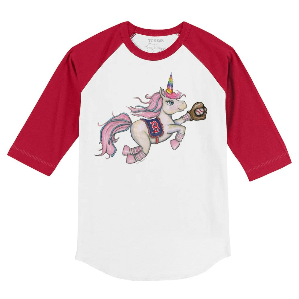 Boston Red Sox Tiny Turnip Youth Unicorn 3/4-Sleeve Raglan T-Shirt White/Red