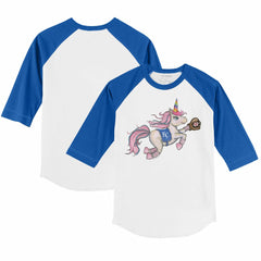 Kansas City Royals Tiny Turnip Youth Unicorn 3/4-Sleeve Raglan T-Shirt White/Royal