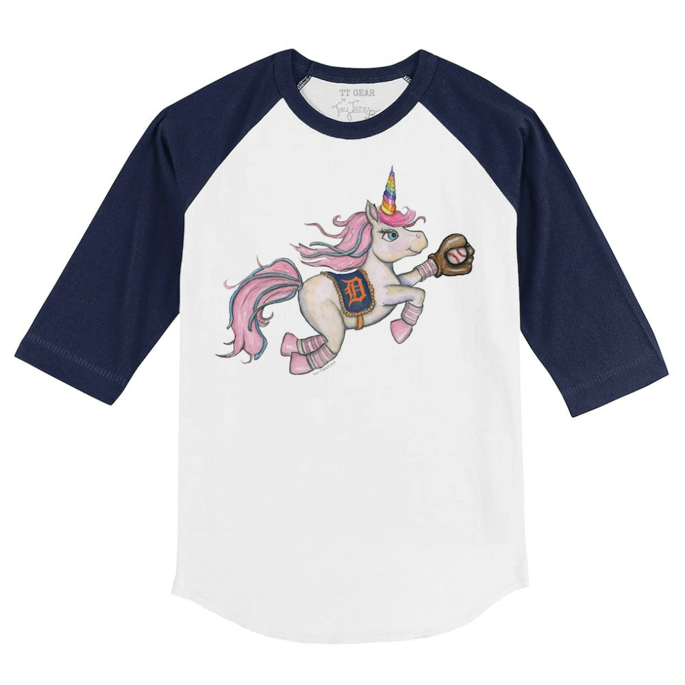 Detroit Tigers Tiny Turnip Youth Unicorn 3/4-Sleeve Raglan T-Shirt White/Navy