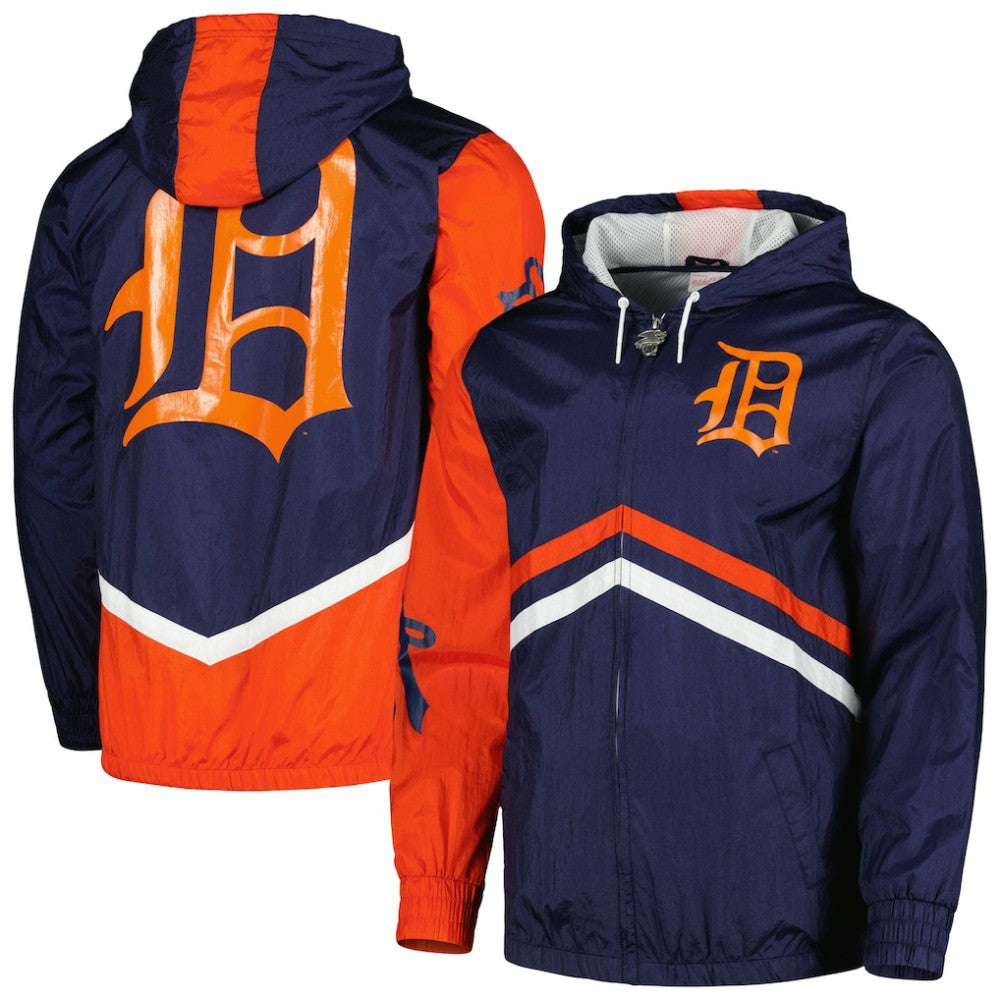Detroit Tigers Undeniable Full-Zip Hoodie Windbreaker Jacket Navy | Mitchell & Ness