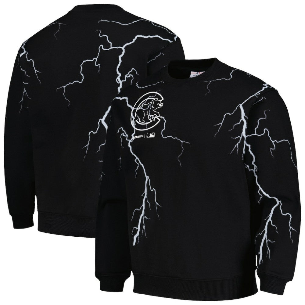 Chicago Cubs PLEASURES Lightning Crewneck Pullover Sweatshirt Black