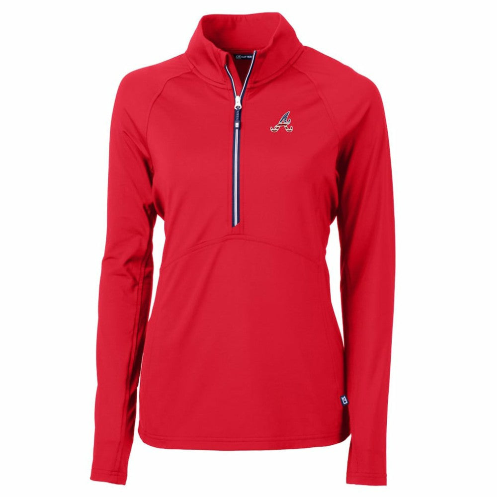 Atlanta Braves Cutter & Buck Women's Americana Logo Adapt Eco Knit Stretch Recycled Half-Zip Pullover Top Red