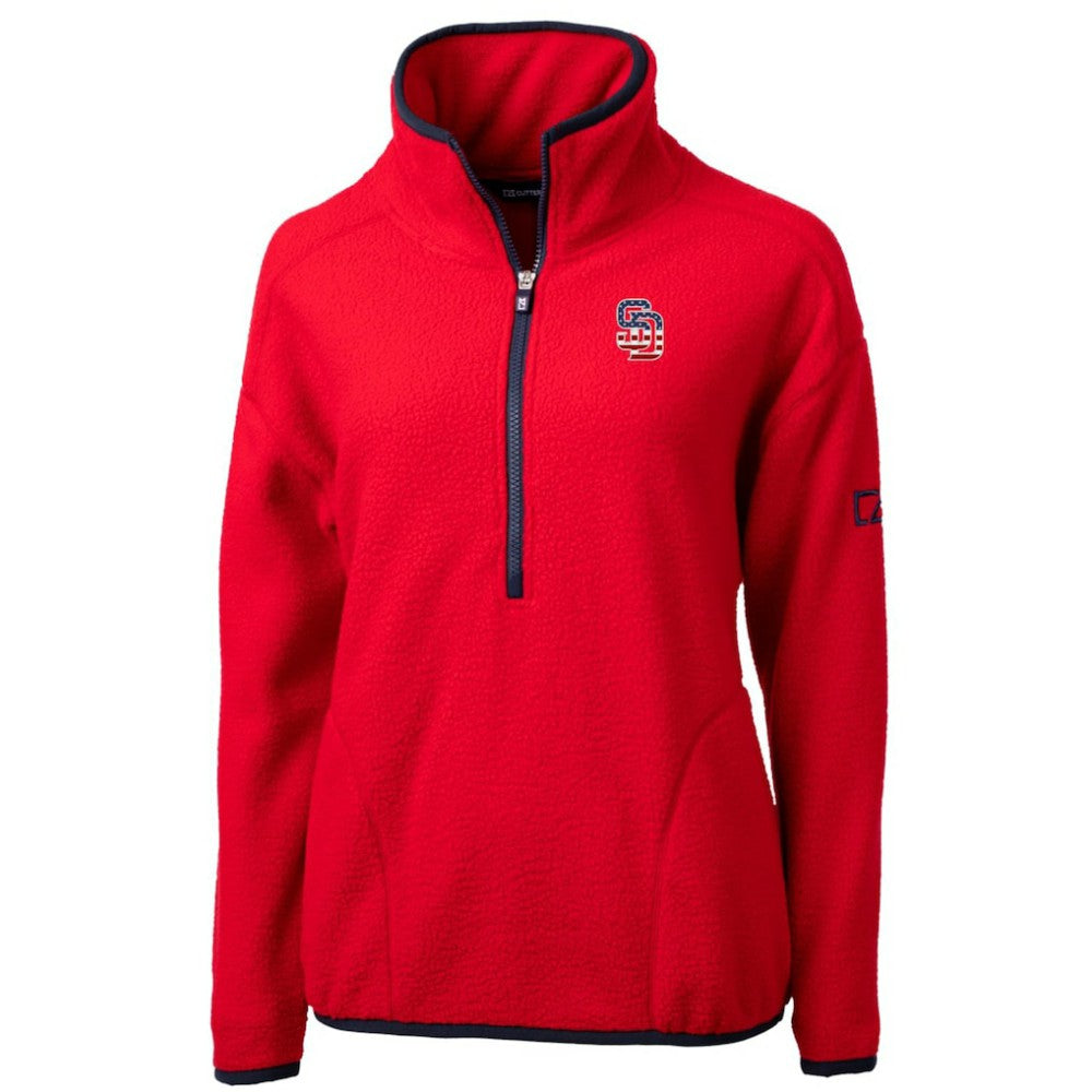 San Diego Padres Cutter & Buck Women's Americana Logo Cascade Eco Sherpa Fleece Half-Zip Pullover Jacket Red
