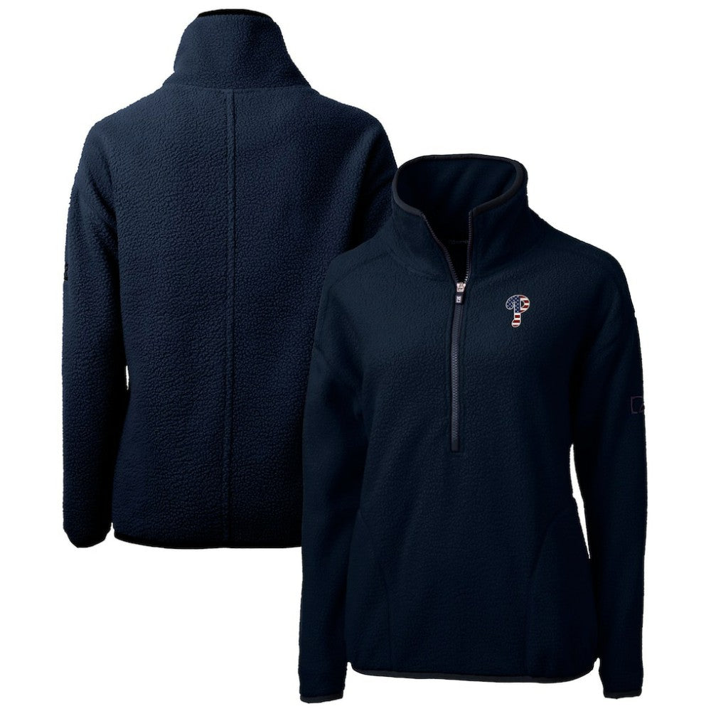 Philadelphia Phillies Cutter & Buck Women's Americana Logo Cascade Eco Sherpa Fleece Half-Zip Pullover Jacket Navy