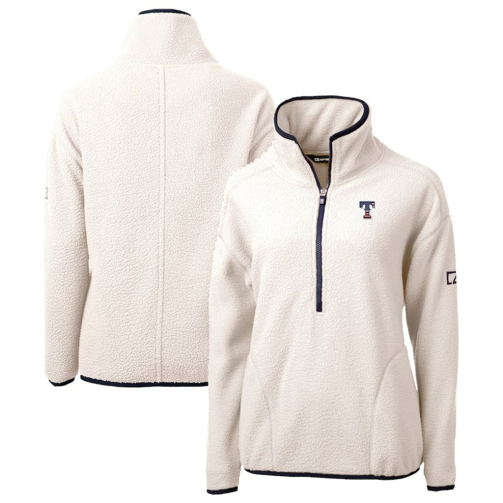 Texas Rangers Cutter & Buck Women's Americana Logo Cascade Eco Sherpa Fleece Half-Zip Pullover Jacket White
