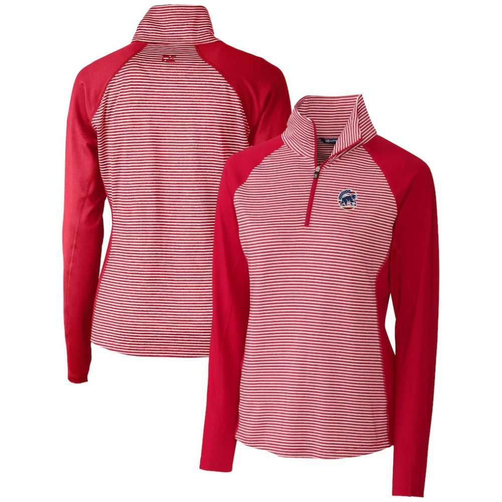 Chicago Cubs Cutter & Buck Women's Americana Logo Forge Tonal Stripe Stretch Half-Zip Pullover Top Cardinal
