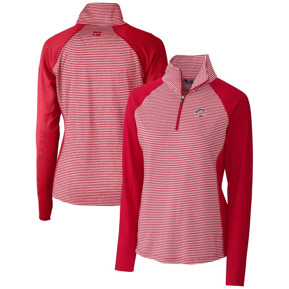 Cincinnati Reds Cutter & Buck Women's Americana Logo Forge Tonal Stripe Stretch Half-Zip Pullover Top Cardinal