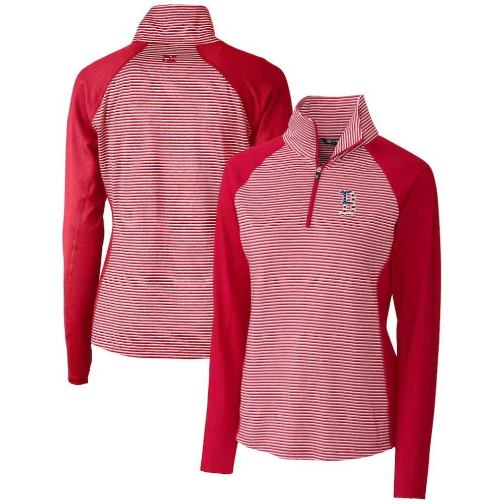 Boston Red Sox Cutter & Buck Women's Americana Logo Forge Tonal Stripe Stretch Half-Zip Pullover Top Cardinal