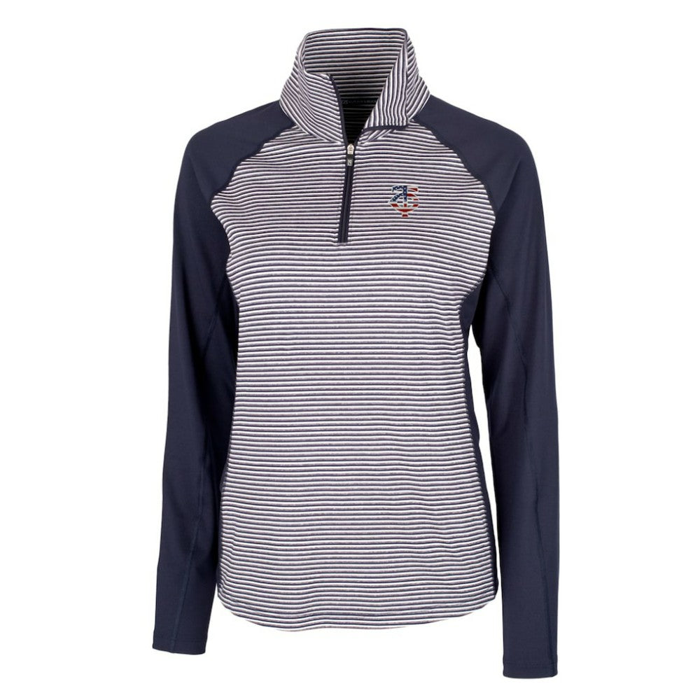 Minnesota Twins Cutter & Buck Women's Americana Logo Forge Tonal Stripe Stretch Half-Zip Pullover Top Navy