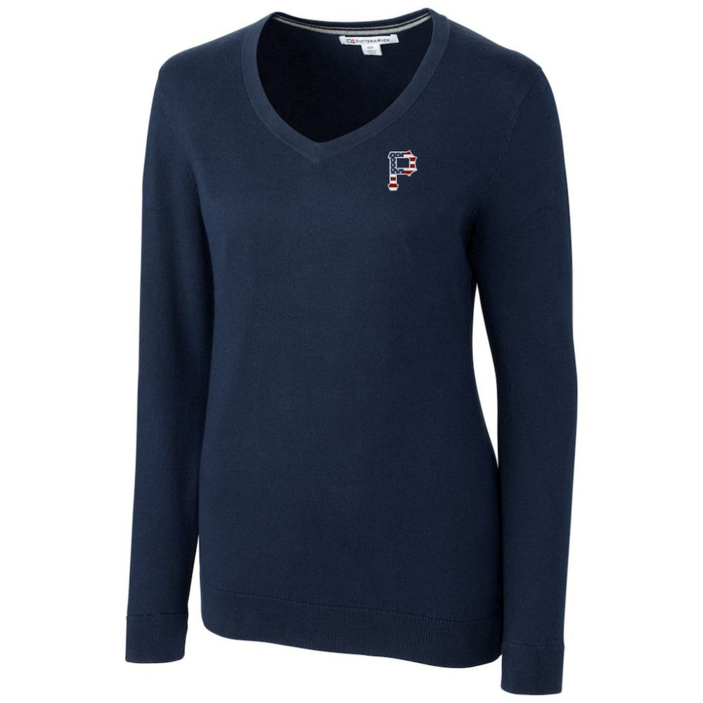 Pittsburgh Pirates Cutter & Buck Women's Americana Logo Lakemont Tri-Blend V-Neck Pullover Sweater Navy