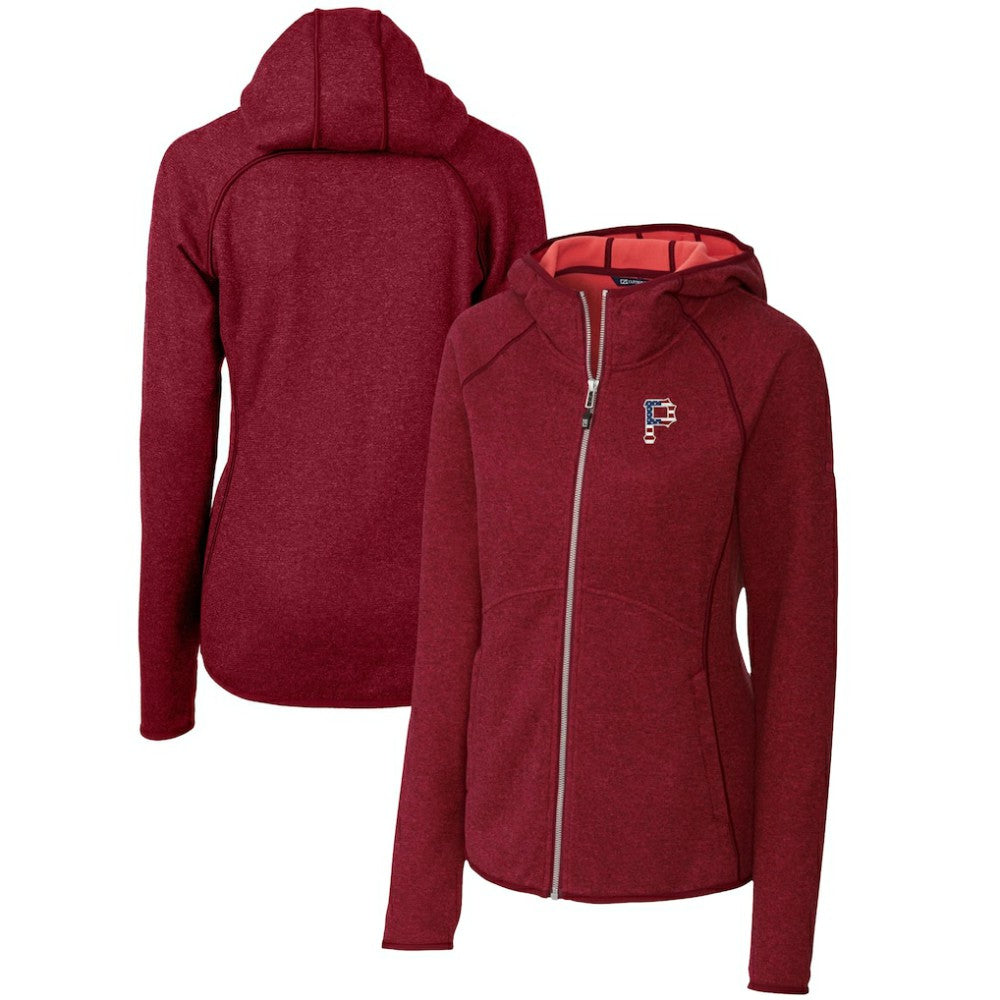Pittsburgh Pirates Cutter & Buck Women's Americana Logo Mainsail Sweater-Knit Full-Zip Hoodie Cardinal
