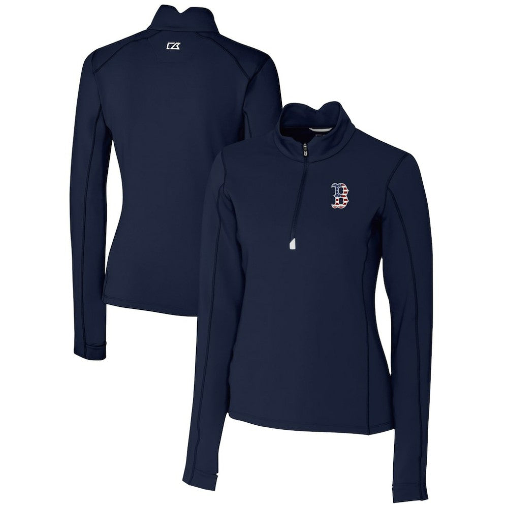 Boston Red Sox Cutter & Buck Women's Americana Logo DryTec Traverse Stretch Quarter-Zip Pullover Top Navy