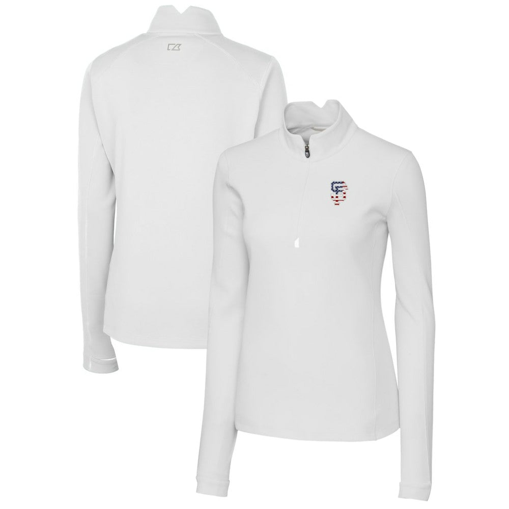 San Francisco Giants Cutter & Buck Women's Americana Logo DryTec Traverse Stretch Quarter-Zip Pullover Top White
