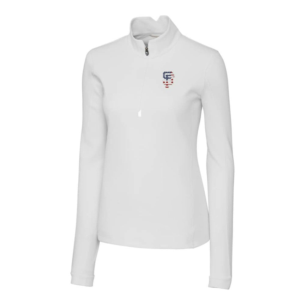 San Francisco Giants Cutter & Buck Women's Americana Logo DryTec Traverse Stretch Quarter-Zip Pullover Top White