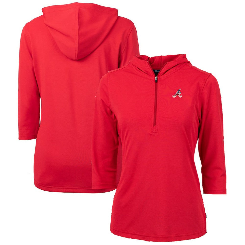 Atlanta Braves Cutter & Buck Women's Americana Logo DryTec Virtue Eco Pique Recycled Half-Zip Pullover Hoodie Red