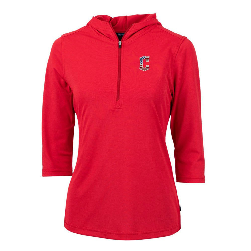 Cleveland Guardians Cutter & Buck Women's Americana Logo DryTec Virtue Eco Pique Recycled Half-Zip Pullover Hoodie Red