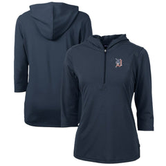 Detroit Tigers Cutter & Buck Women's Americana Logo DryTec Virtue Eco Pique Recycled Half-Zip Pullover Hoodie Navy