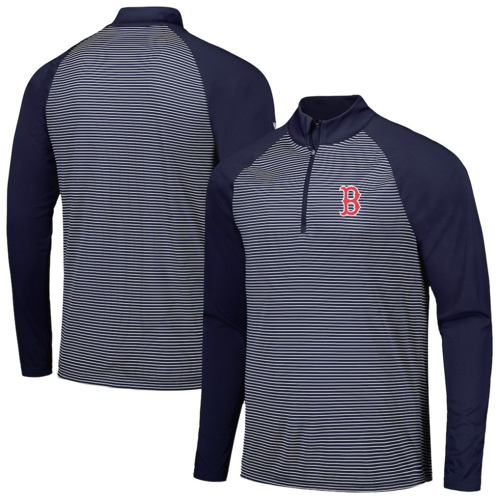 Boston Red Sox Levelwear Charter Striped Raglan Quarter-Zip Top Navy