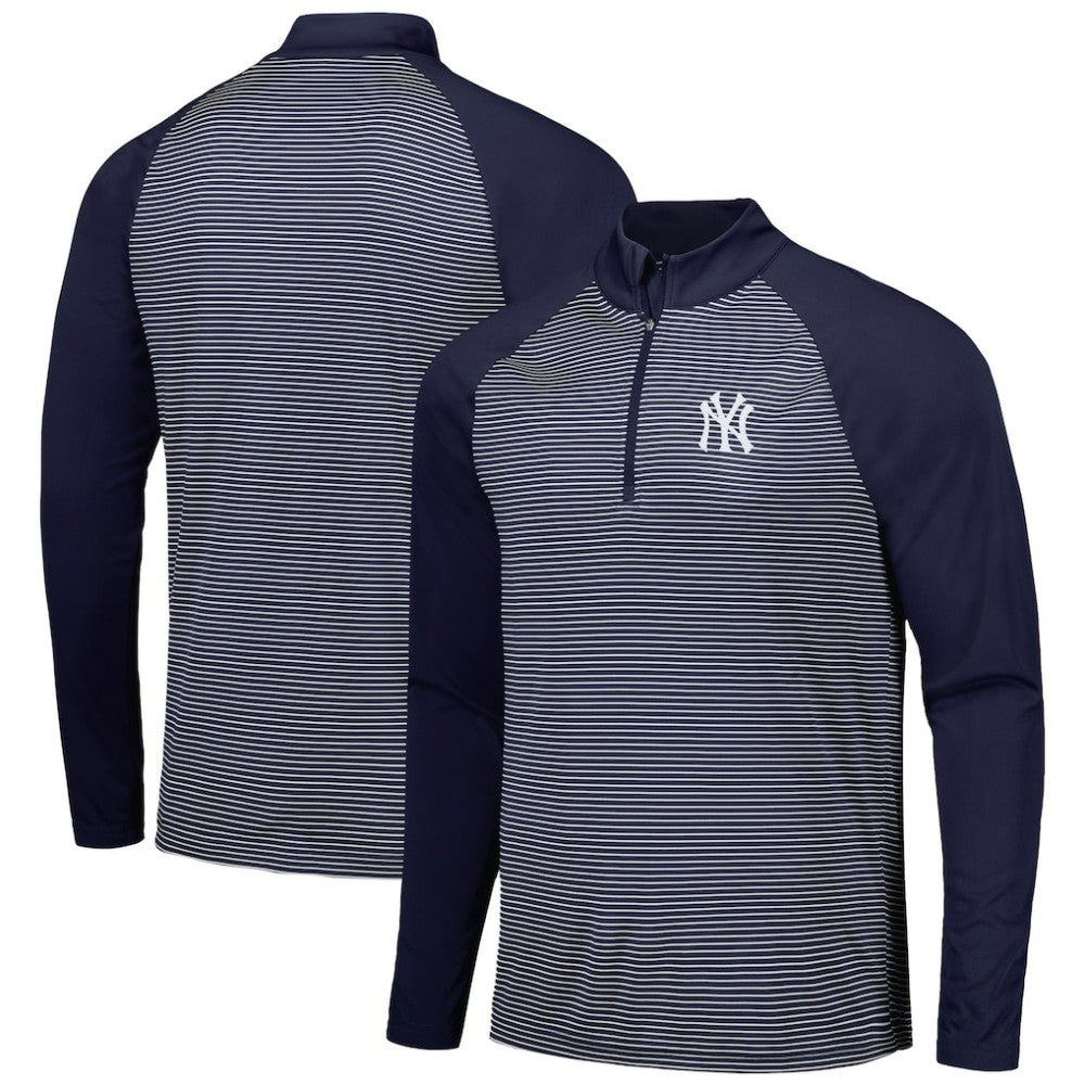 New York Yankees Levelwear Charter Striped Raglan Quarter-Zip Top Navy