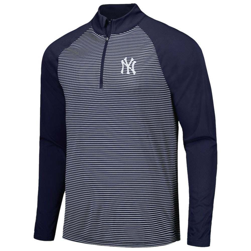 New York Yankees Levelwear Charter Striped Raglan Quarter-Zip Top Navy