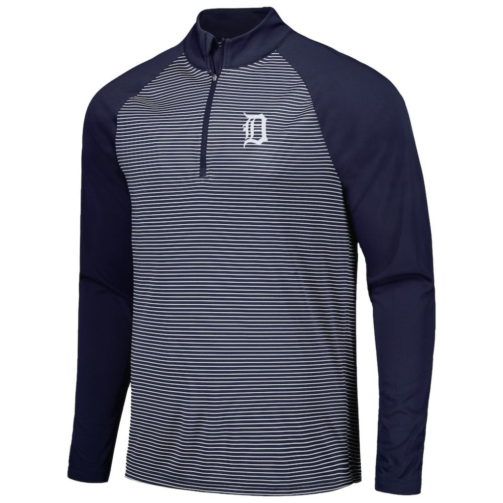 Detroit Tigers Levelwear Charter Striped Raglan Quarter-Zip Top Navy