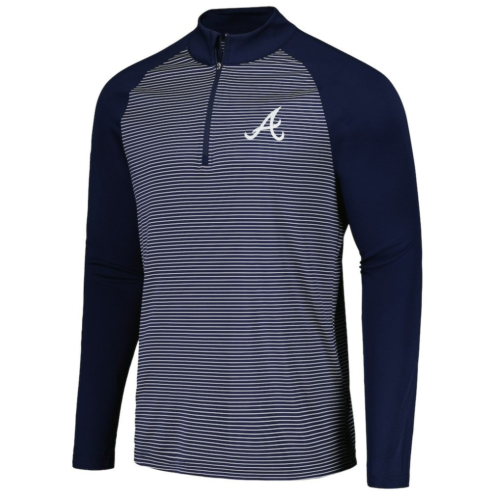 Atlanta Braves Levelwear Charter Striped Raglan Quarter-Zip Top Navy