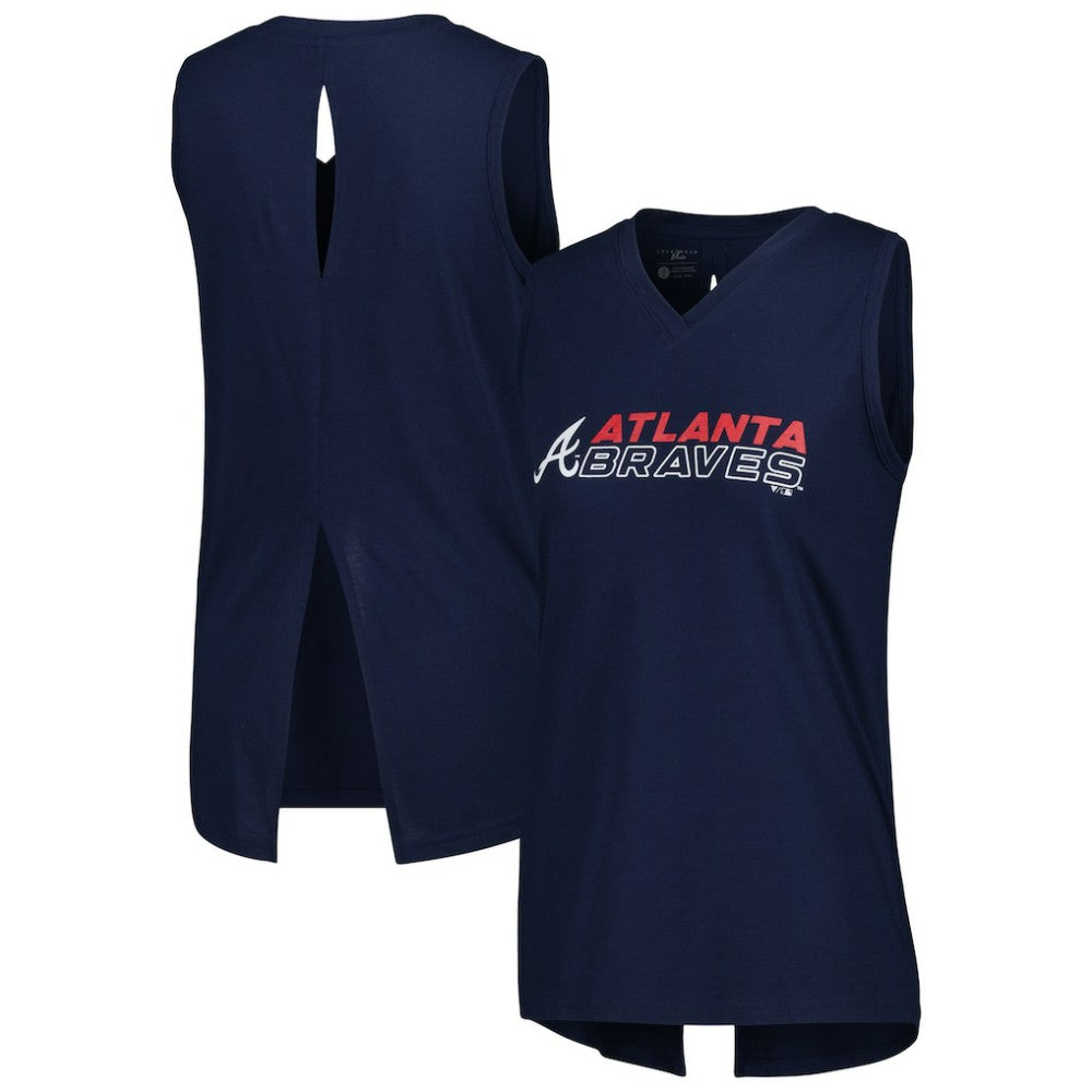 Atlanta Braves Levelwear Women's Paisley Chase V-Neck Tank Top Navy