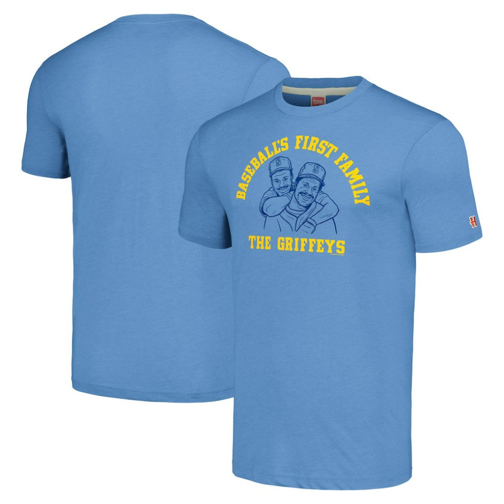 Ken Griffey & Ken Griffey Jr. Seattle Mariners Homage Illustration Tri-Blend T-Shirt Light Blue