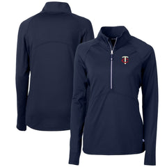 Minnesota Twins Cutter & Buck Women's Adapt Eco Knit Stretch Half-Zip Logo Pullover Top Navy