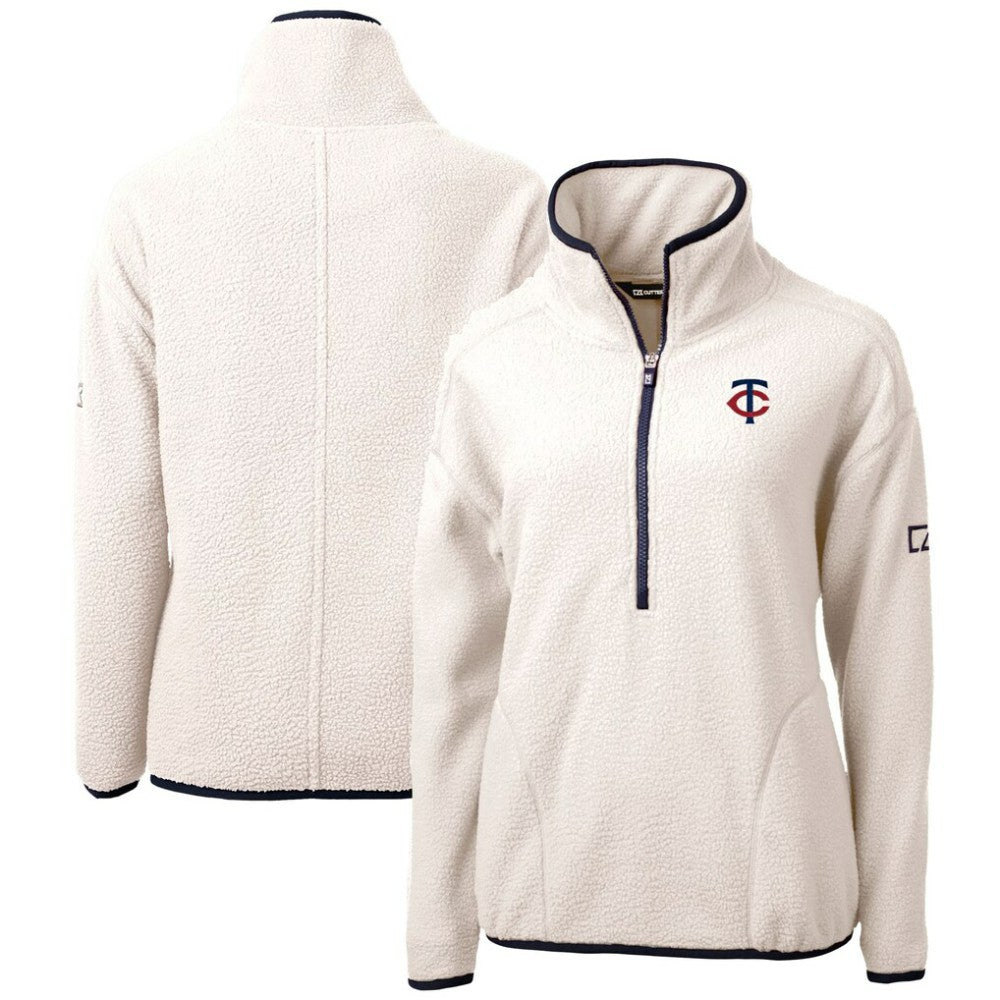 Minnesota Twins Cutter & Buck Women's Cascade Eco Sherpa Half-Zip Pullover Jacket White