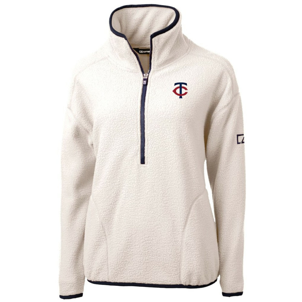 Minnesota Twins Cutter & Buck Women's Cascade Eco Sherpa Half-Zip Pullover Jacket White