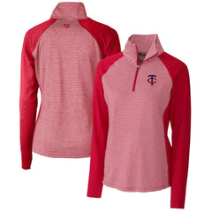 Minnesota Twins Cutter & Buck Women's DryTec Forge Tonal Stripe Stretch Half-Zip Top Red