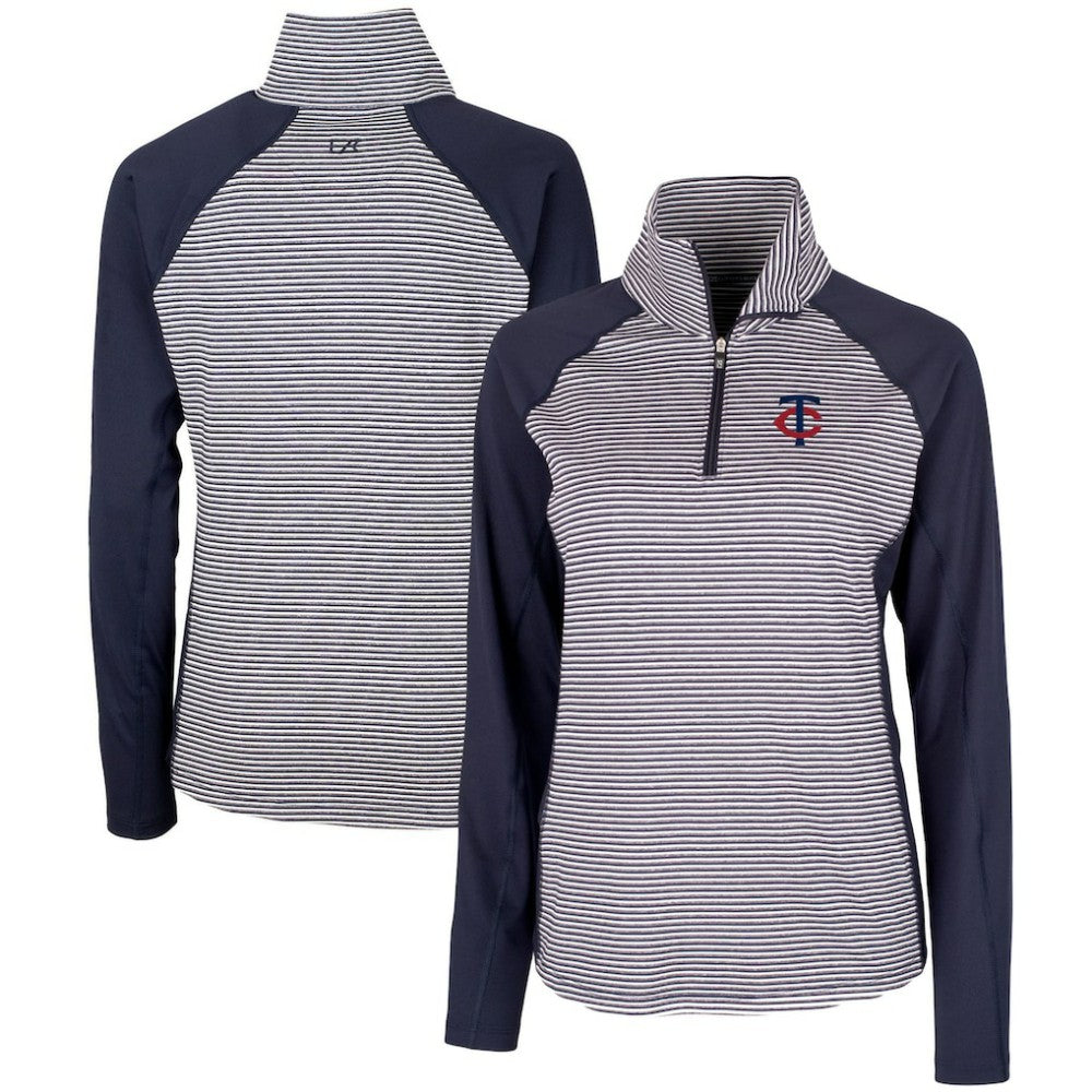 Minnesota Twins Cutter & Buck Women's DryTec Forge Tonal Stripe Stretch Half-Zip Top Navy