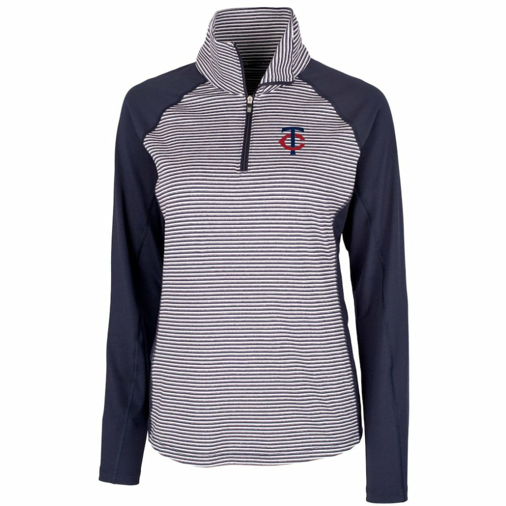 Minnesota Twins Cutter & Buck Women's DryTec Forge Tonal Stripe Stretch Half-Zip Top Navy