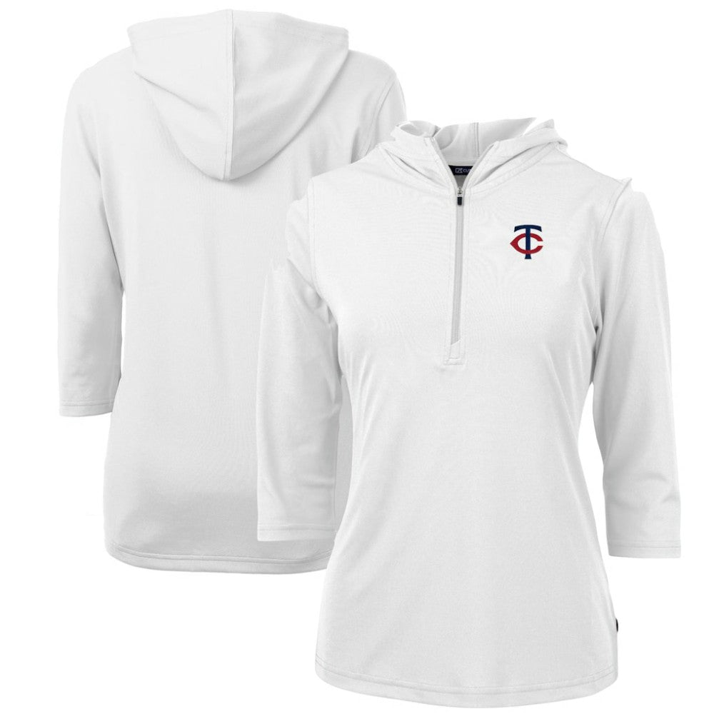 Minnesota Twins Cutter & Buck Women's DryTec Virtue Eco Pique Recycled Half-Zip Pullover Hoodie Top White