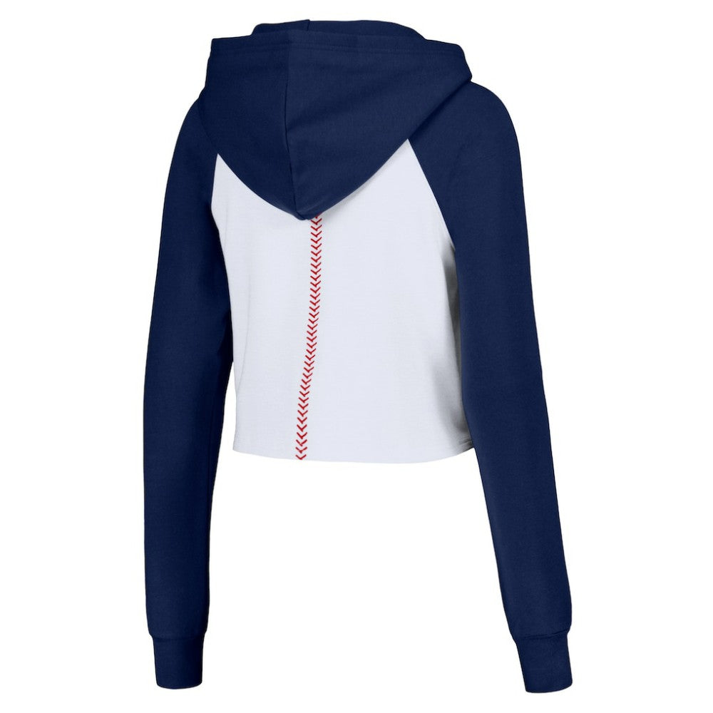 Atlanta Braves Lusso Women's Jane Raglan Quarter-Zip Tri-Blend Cropped Pullover Hoodie White