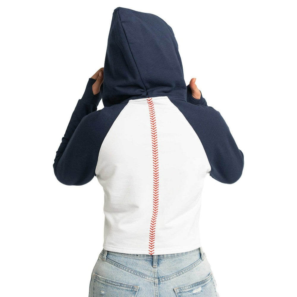 Atlanta Braves Lusso Women's Jane Raglan Quarter-Zip Tri-Blend Cropped Pullover Hoodie White