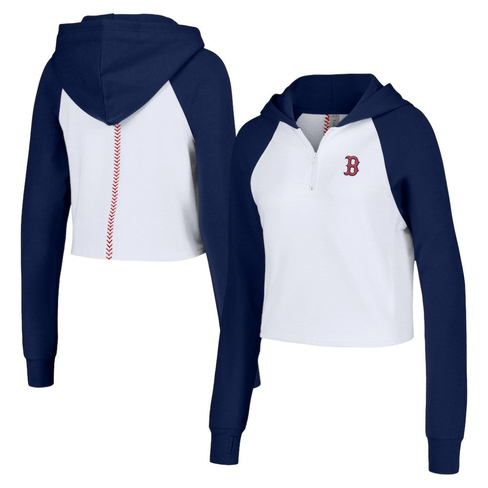 Boston Red Sox Lusso Women's Jane Raglan Quarter-Zip Tri-Blend Cropped Pullover Hoodie White