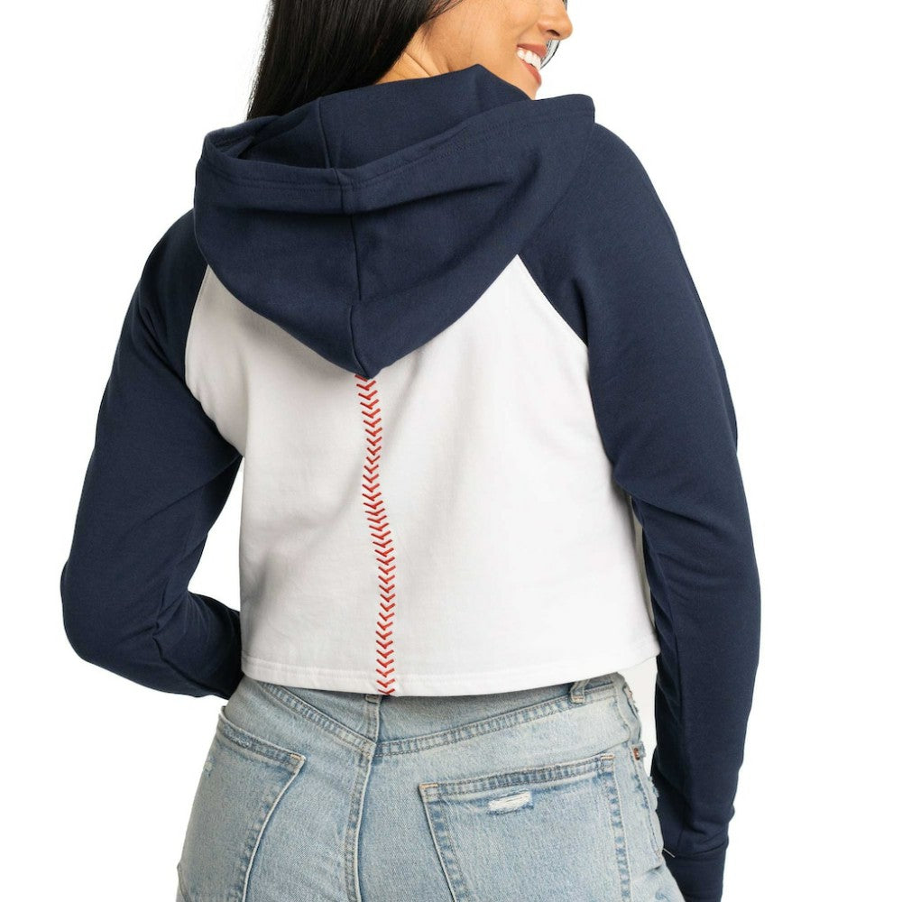 Boston Red Sox Lusso Women's Jane Raglan Quarter-Zip Tri-Blend Cropped Pullover Hoodie White