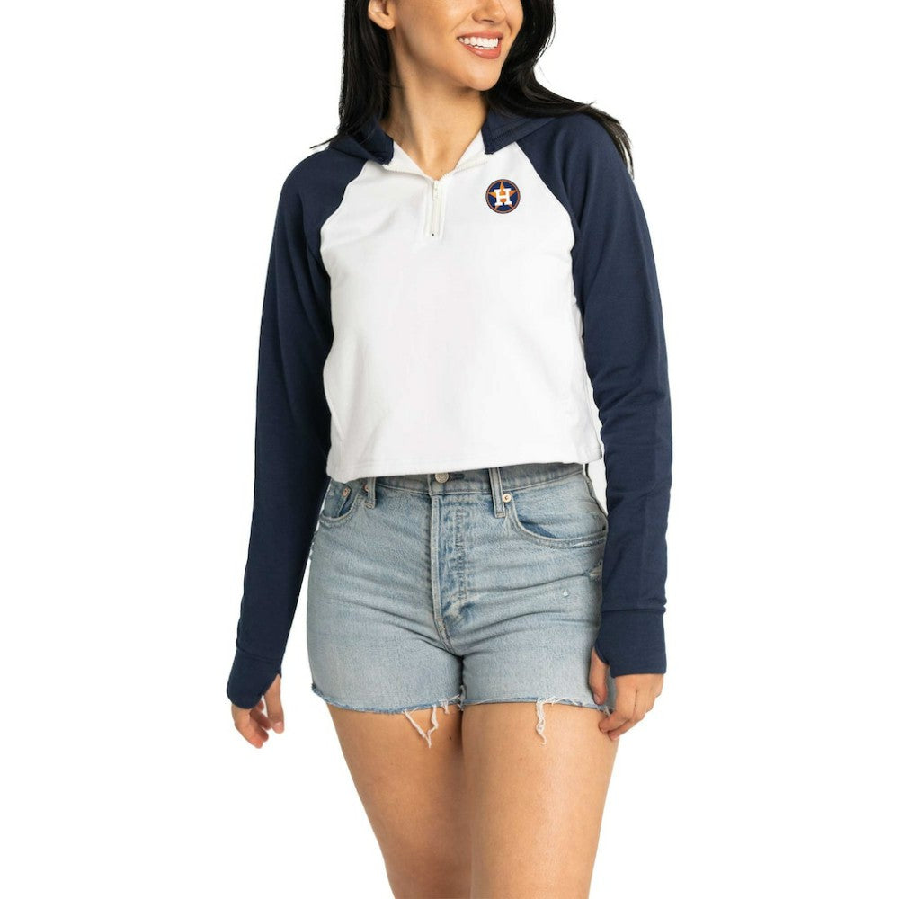 Houston Astros Lusso Women's Jane Raglan Quarter-Zip Tri-Blend Cropped Pullover Hoodie White