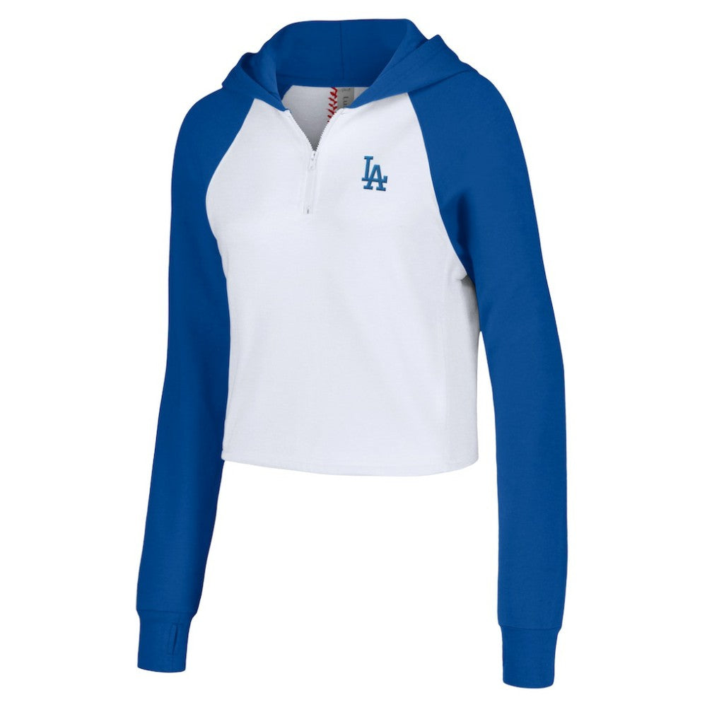 Los Angeles Dodgers Lusso Women's Jane Raglan Quarter-Zip Tri-Blend Cropped Pullover Hoodie White