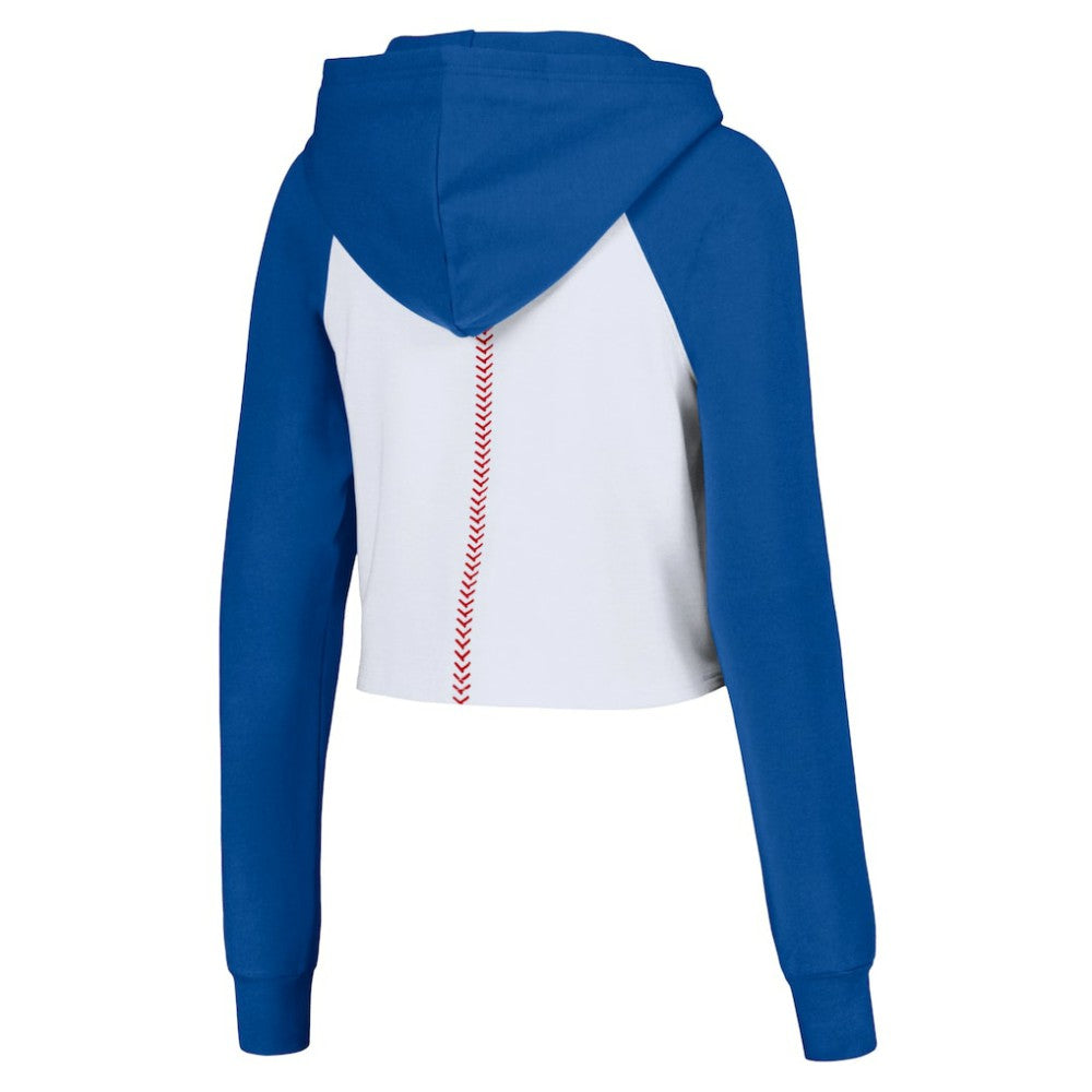 Los Angeles Dodgers Lusso Women's Jane Raglan Quarter-Zip Tri-Blend Cropped Pullover Hoodie White