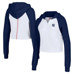 New York Yankees Lusso Women's Jane Raglan Quarter-Zip Tri-Blend Cropped Pullover Hoodie White