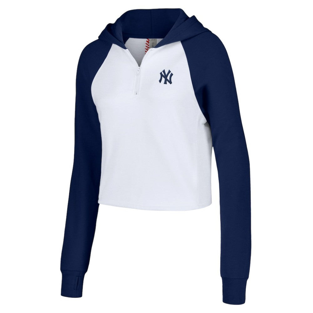 New York Yankees Lusso Women's Jane Raglan Quarter-Zip Tri-Blend Cropped Pullover Hoodie White
