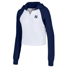New York Yankees Lusso Women's Jane Raglan Quarter-Zip Tri-Blend Cropped Pullover Hoodie White