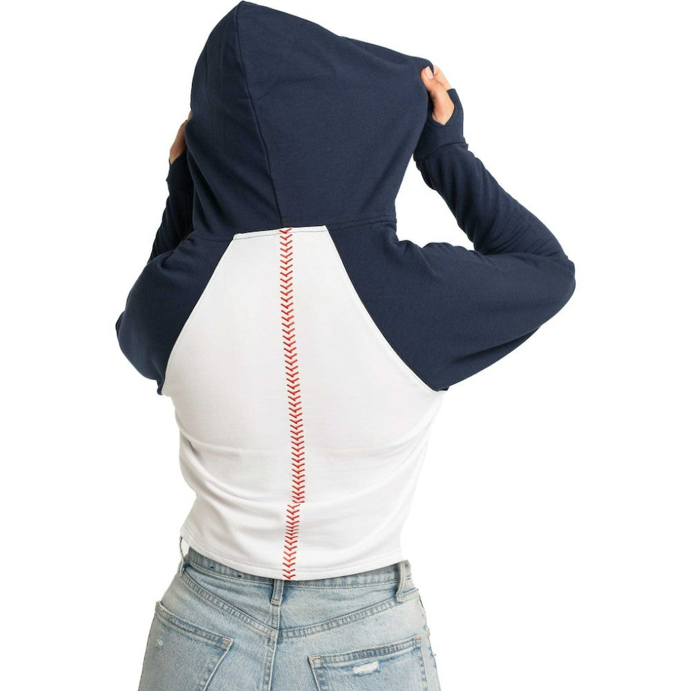 New York Yankees Lusso Women's Jane Raglan Quarter-Zip Tri-Blend Cropped Pullover Hoodie White